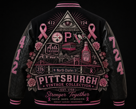 TIMBAH Pittsburgh “Stronger Together” Letterman Jacket – Breast Cancer Awareness Edition